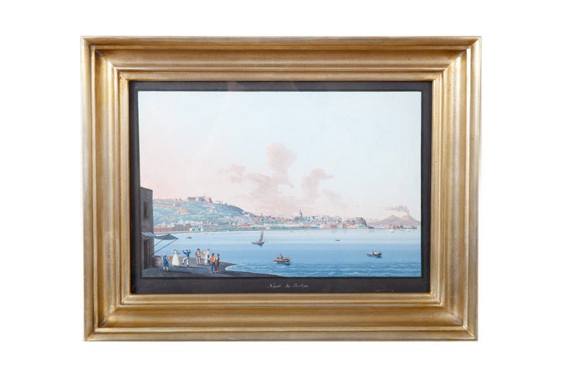 ANONYMOUS ARTIST<br />
Active in Naples in the nineteenth century<br />
View of the Island of Nisita<br />
View of Naples from Posillipo<br />
View of the Port of Naples<br />
Each inscribed in white gouache on lower center recto of the black