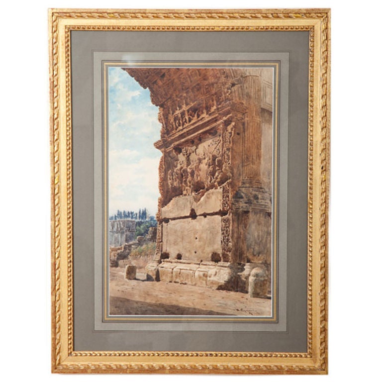 Italian Watercolor of the Arch of Titus by Nazarreno Cipriani