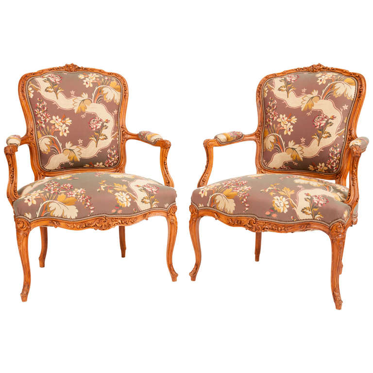 Fine Pair of French Louis XV Style Fauteuils For Sale at 1stDibs