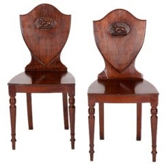 Pair of English Regency Shield Back Hall Chairs