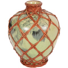 Japanese Meiji Flambe Vase with Wicker Casing