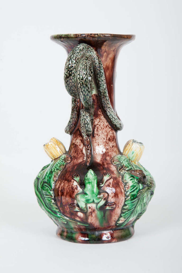 Small Portuguese Palissy Ware Vase by Manuel Mafra In Good Condition In New York, NY