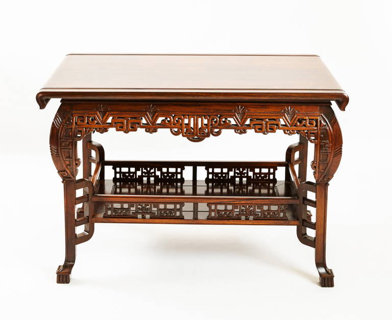 This French center table, made of rosewood, is a fine example of the Japonisme movement, the influence of Japanese art, fashion and aesthetics on Western culture. In Paris, this influence exploded at the 1867 exposition universelle, where Japan’s