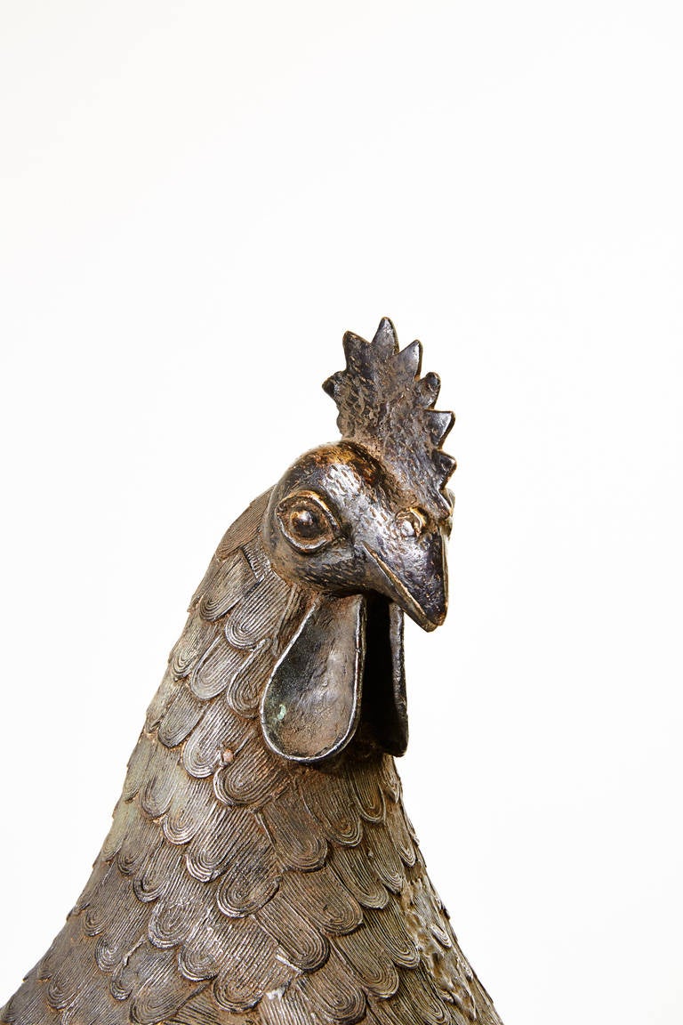 19th Century Benin Bronze Rooster Sculpture