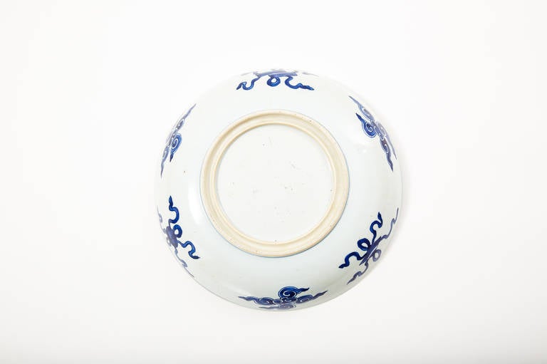 Ceramic Chinese Kangxi Blue and White Dish with Peony Decoration