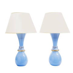 Pair of French Napoleon III Opaline Vase Lamps