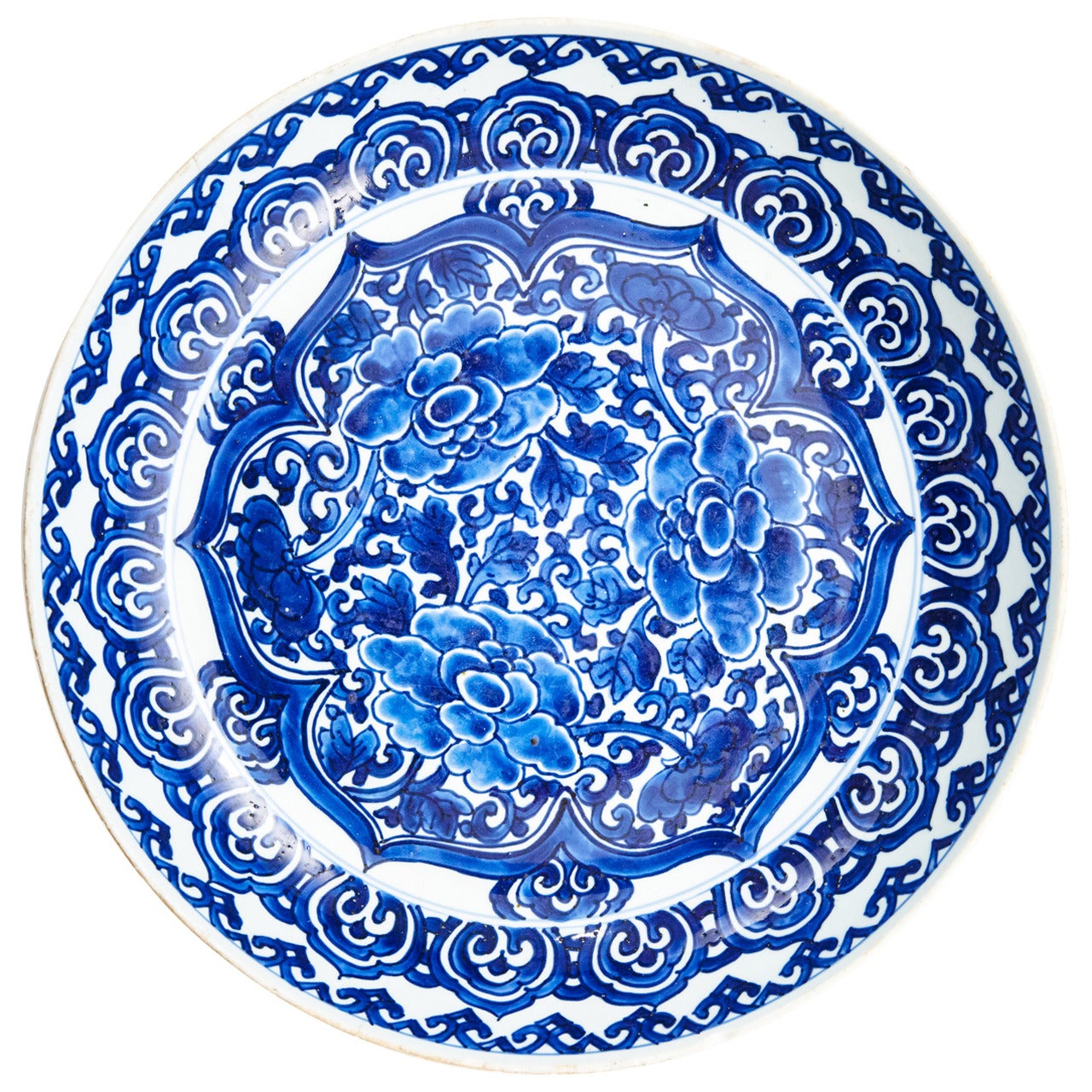 Chinese Kangxi Blue and White Dish with Peony Decoration