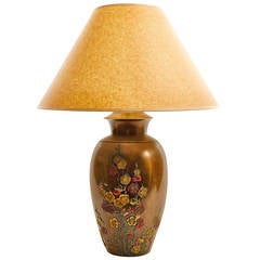 Japanese Meiji Bronze Lamp with Prunus Blossoms