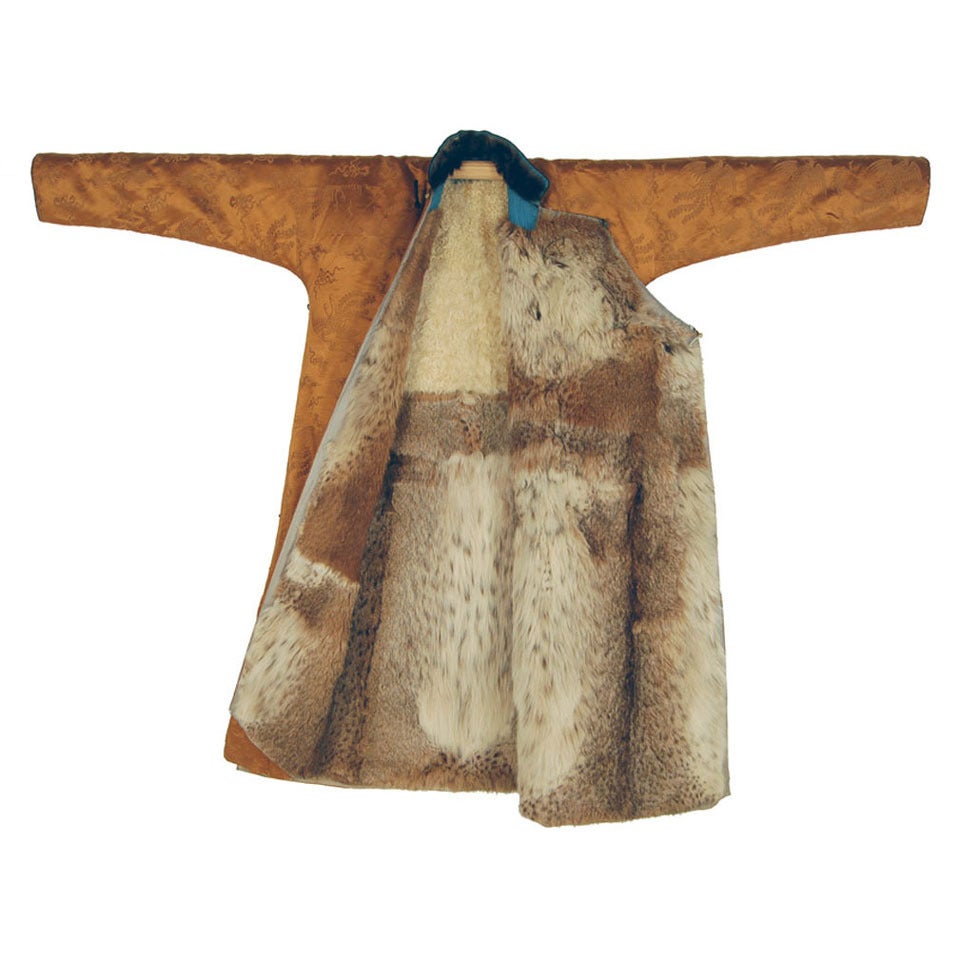 Fur-Lined Brocade Robe For Sale