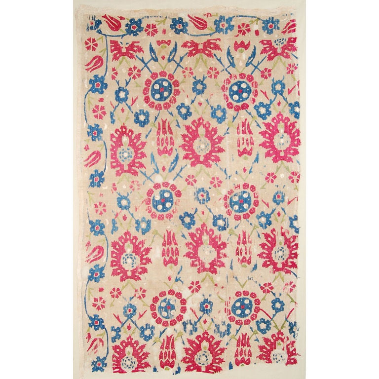 Ottoman Embroidered Coverlet Fragment For Sale