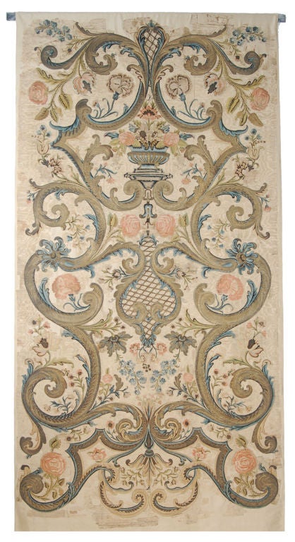 French Embroidered Wall Hanging Tapestry, Early 18th Century For Sale