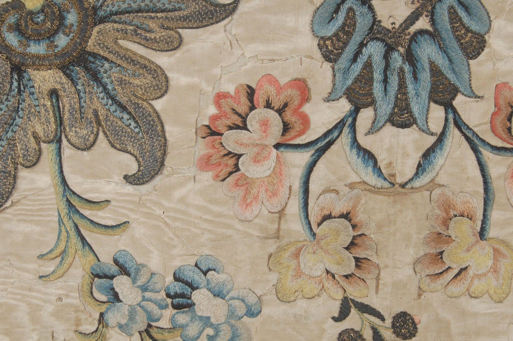Silk Embroidered Wall Hanging Tapestry, Early 18th Century For Sale