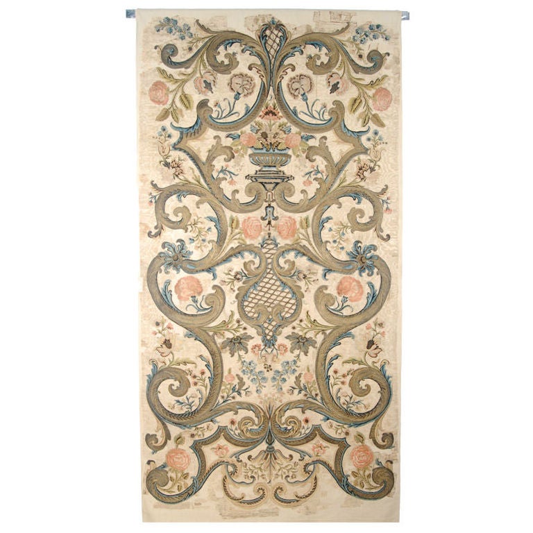 Embroidered Wall Hanging Tapestry, Early 18th Century For Sale