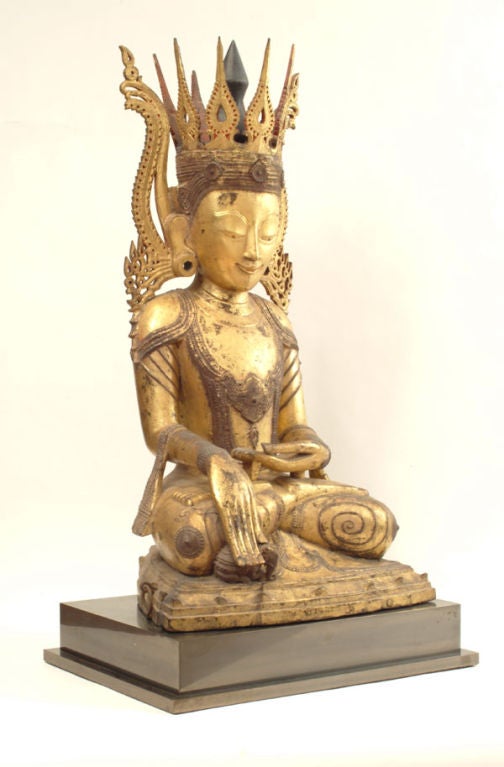 Burmese Shaan Dynasty Carved, Lacquered, and Gilt Seated Buddha For Sale