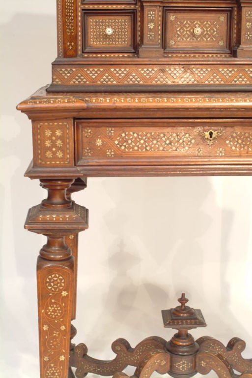 Wood Ivory Inlaid Two-Part Cabinet For Sale
