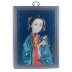 Reverse Glass Painting of a Courtesan