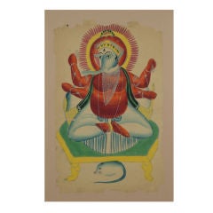 Antique Kalighat Painting of Ganesha