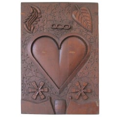 Antique Carved Wood Wedding Token Of Love Heart Panel