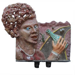 Vintage Girl with Soda Relief Panel Sculpture