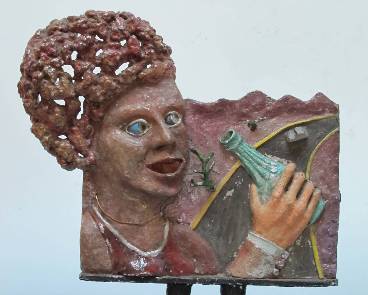 Folk Art Girl with Soda Relief Panel Sculpture