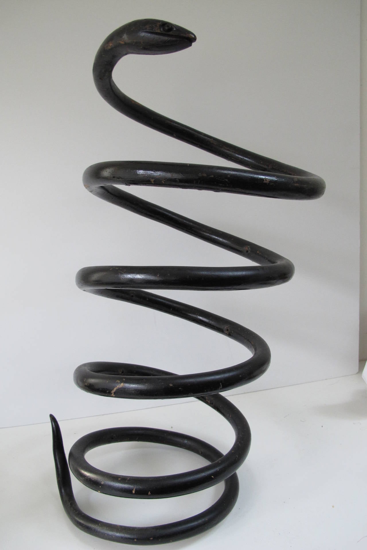 Folk Art Wooden Spiral Snake Sculpture