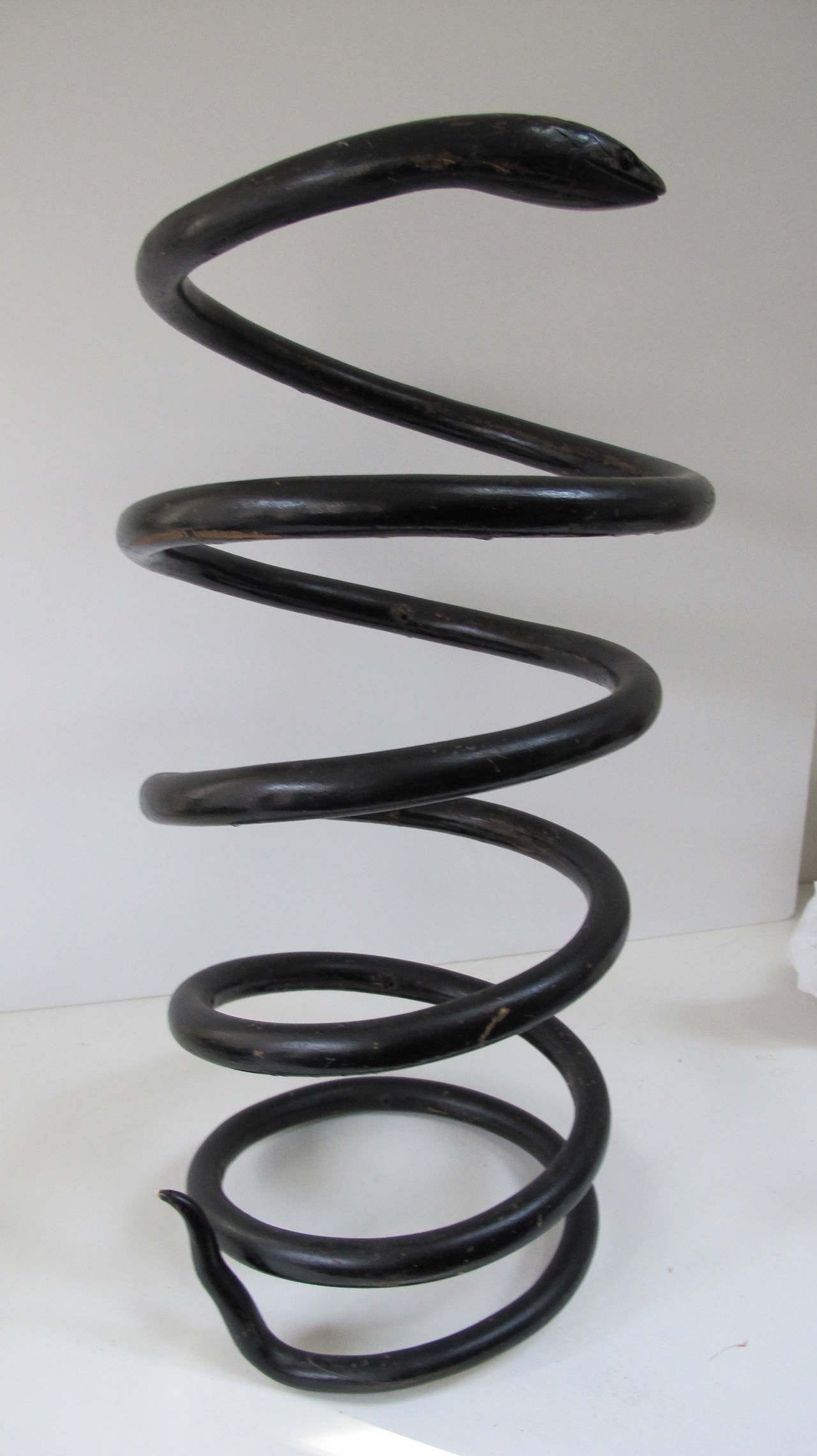 Carved Wooden Spiral Snake Sculpture