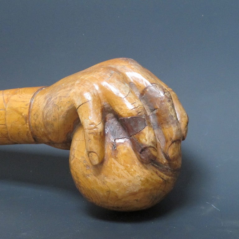 Wood Hand Holding Ball Indian Club In Good Condition In New York, NY