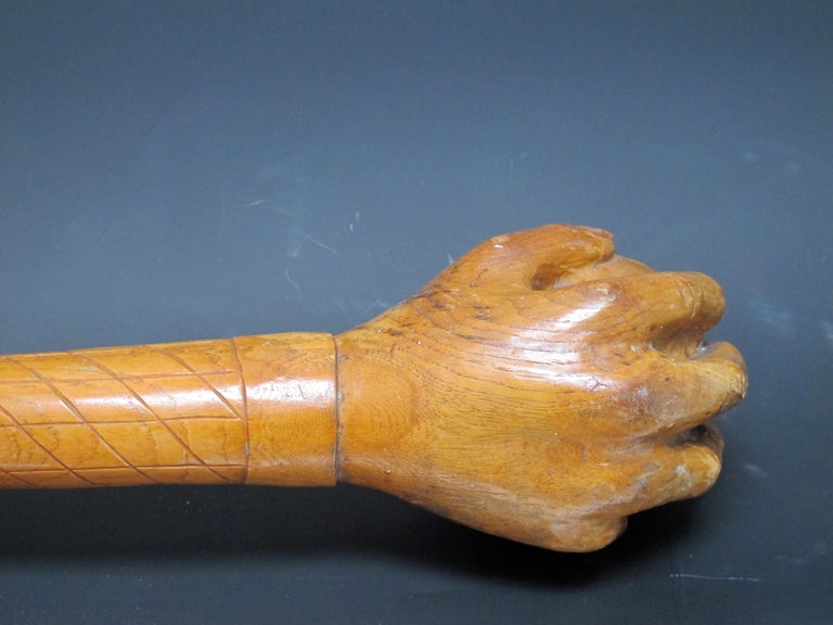 19th Century Wood Hand Holding Ball Indian Club