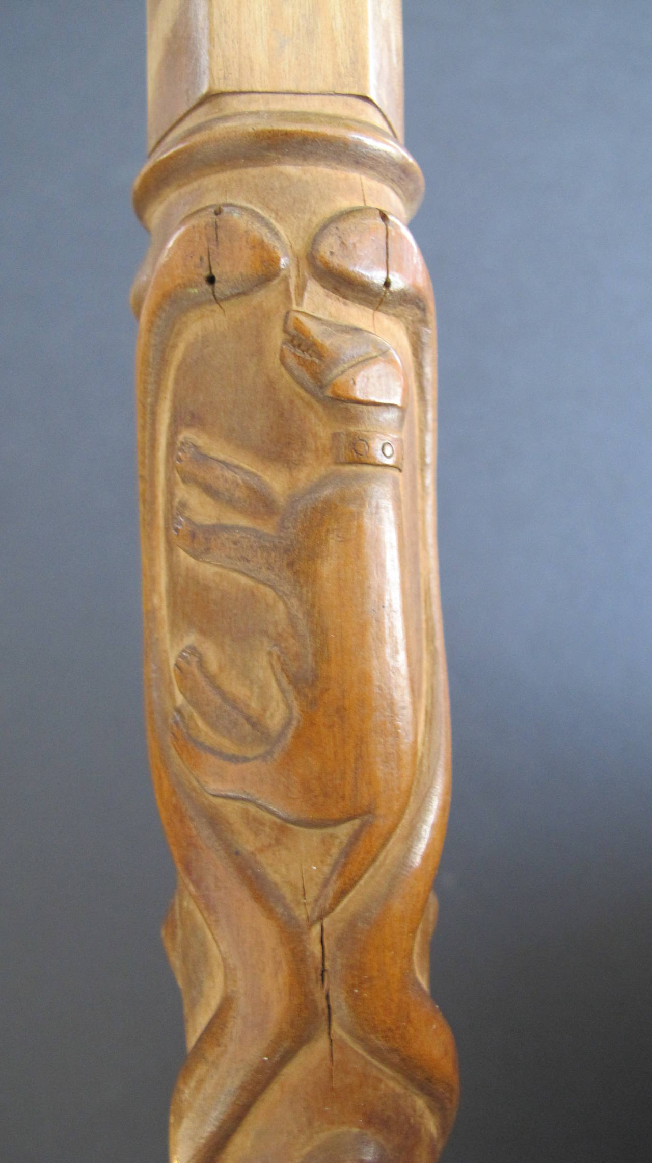 American Carved Cane with Woman, Dogs, Plants and Bird For Sale