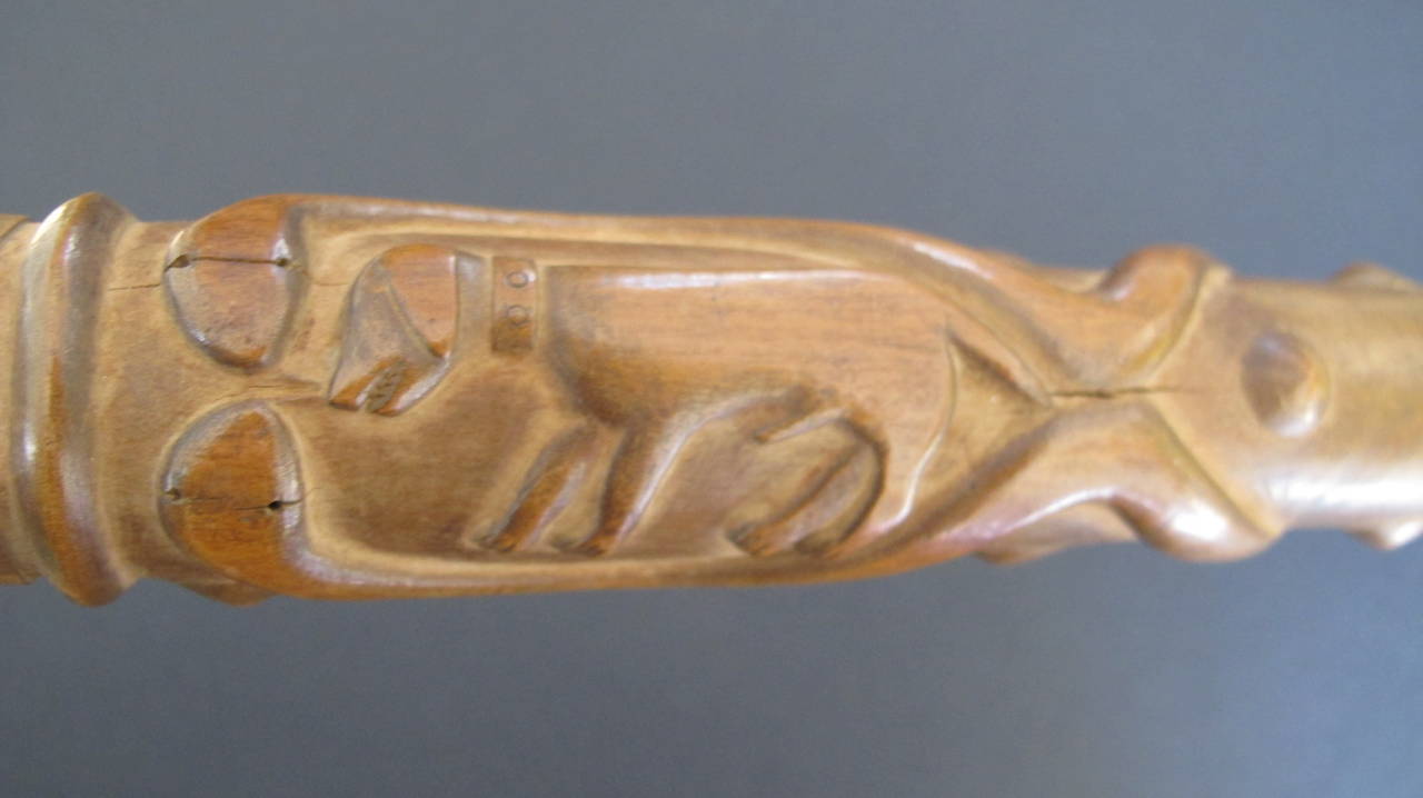 19th Century Carved Cane with Woman, Dogs, Plants and Bird For Sale
