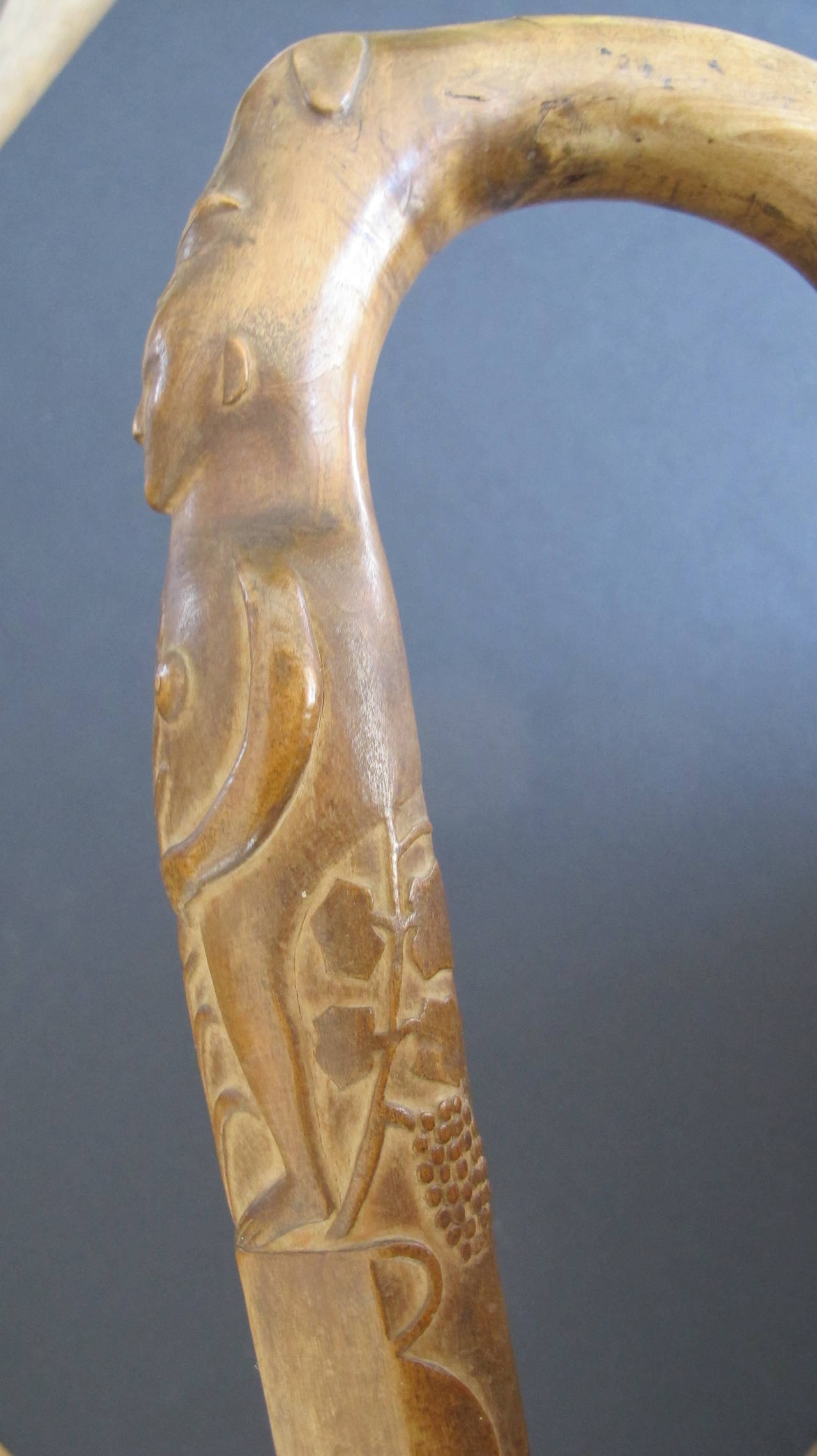 Carved Cane with Woman, Dogs, Plants and Bird For Sale 2