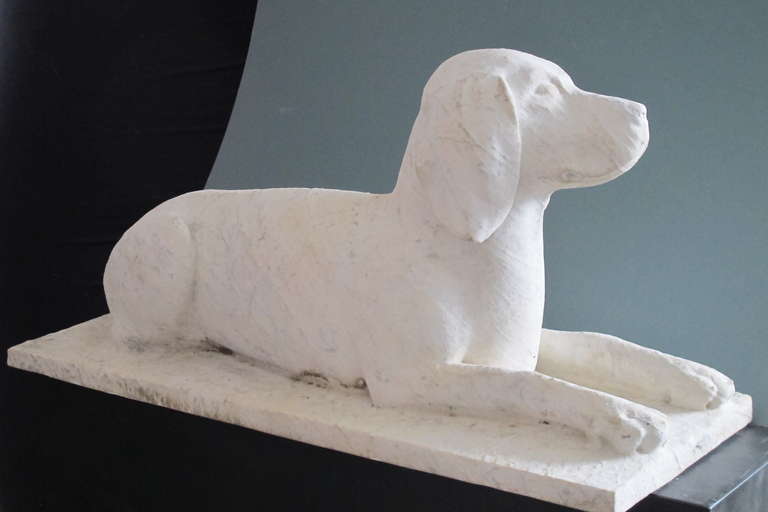 Carved Marble Dog Garden Sculpture