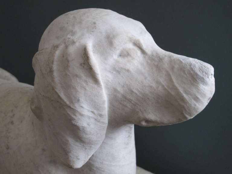 20th Century Marble Dog Garden Sculpture