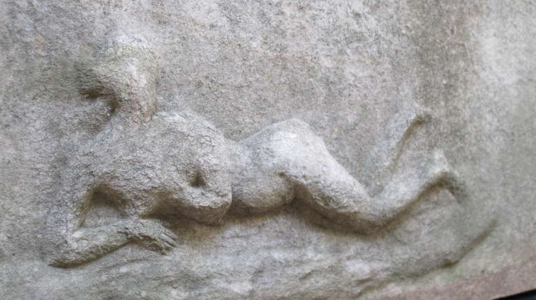 Reclining Stone Nude Archetectural Relief In Good Condition In New York, NY
