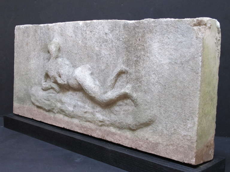 Carved Reclining Stone Nude Archetectural Relief