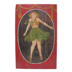 Vintage Carnival Sideshow Painting of Hula Dancer on Panel
