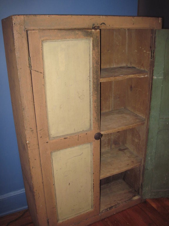 American Cupboard With Salmon And Yellow Paint For Sale