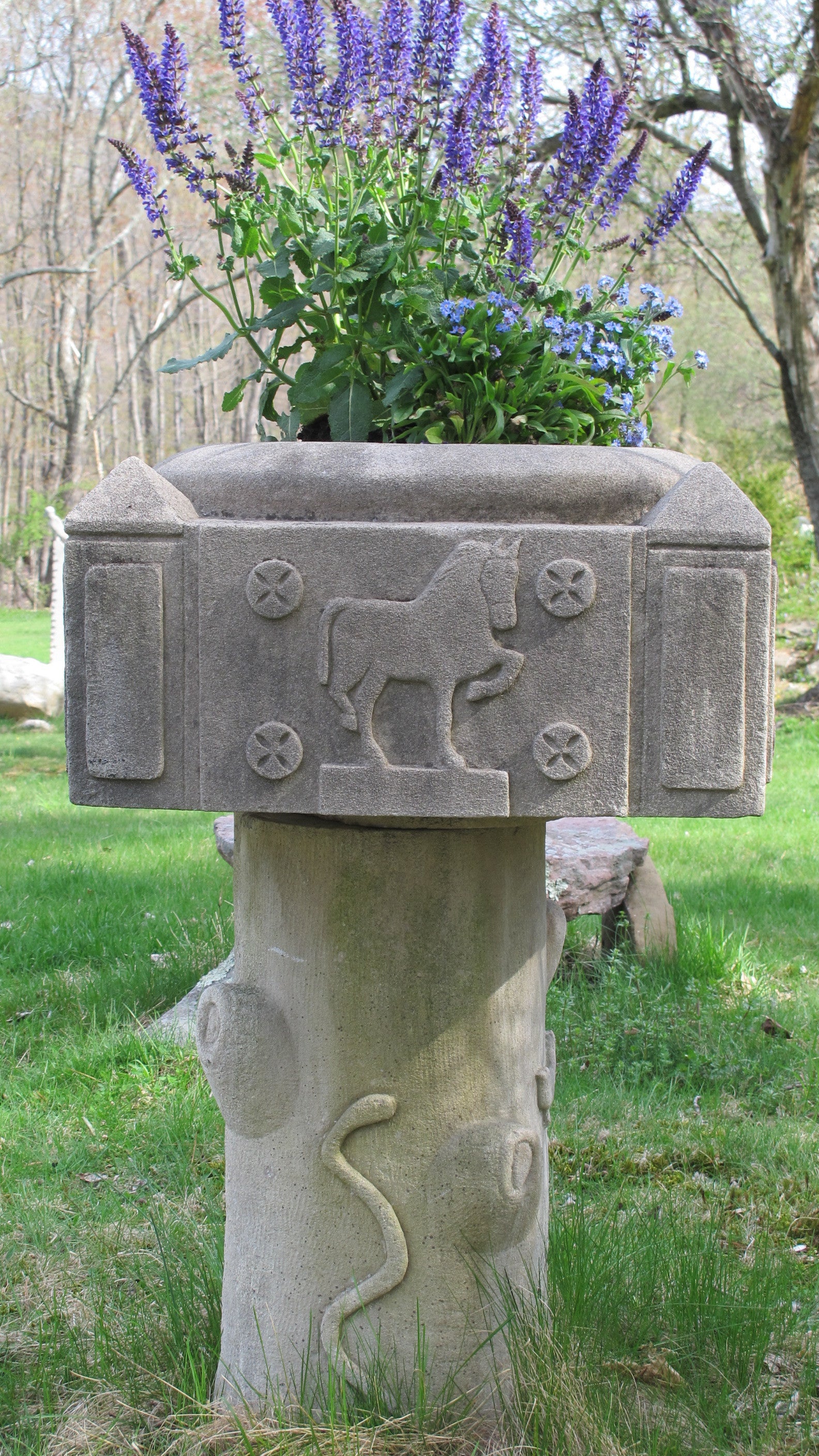 Limestone Garden Planter Sculpture For Sale