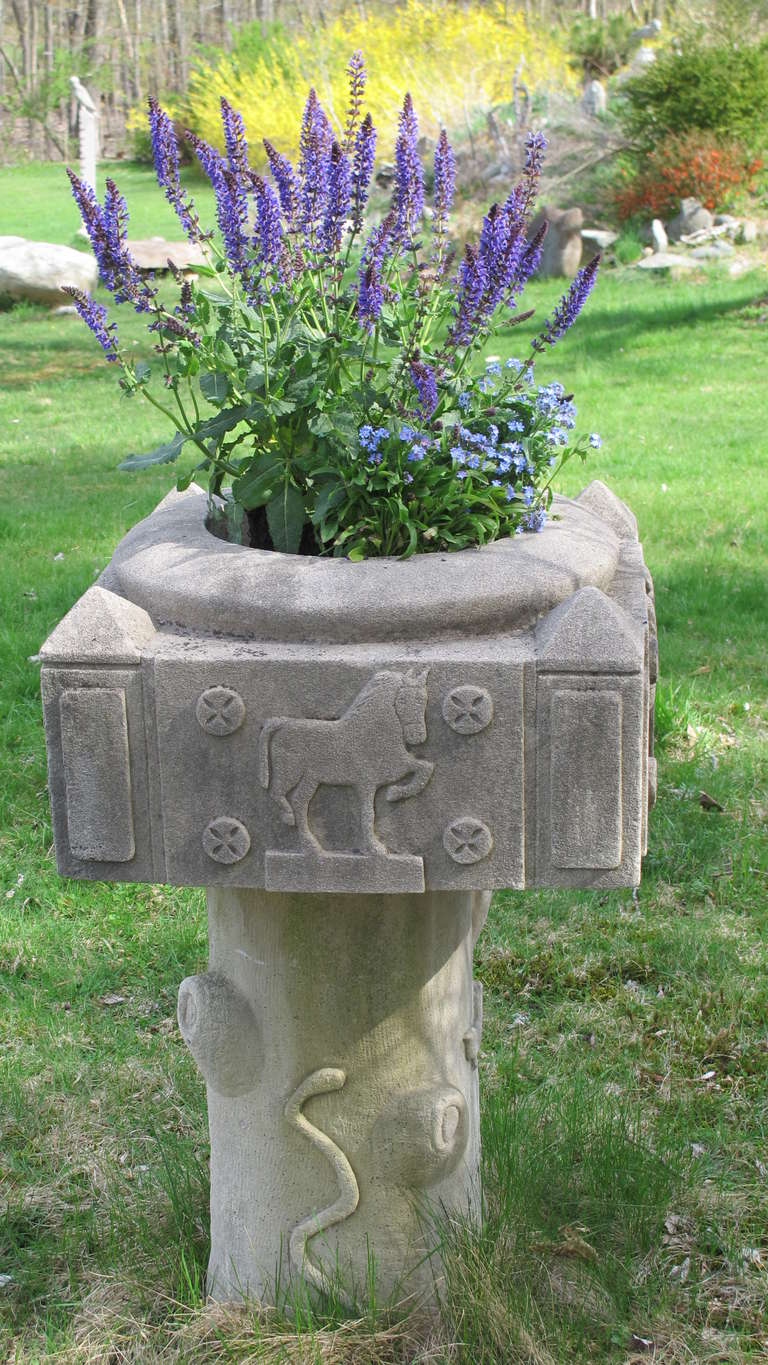 Limestone Garden Planter Sculpture For Sale 4