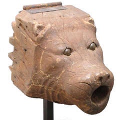 Antique Wood Folk Art Bear Head