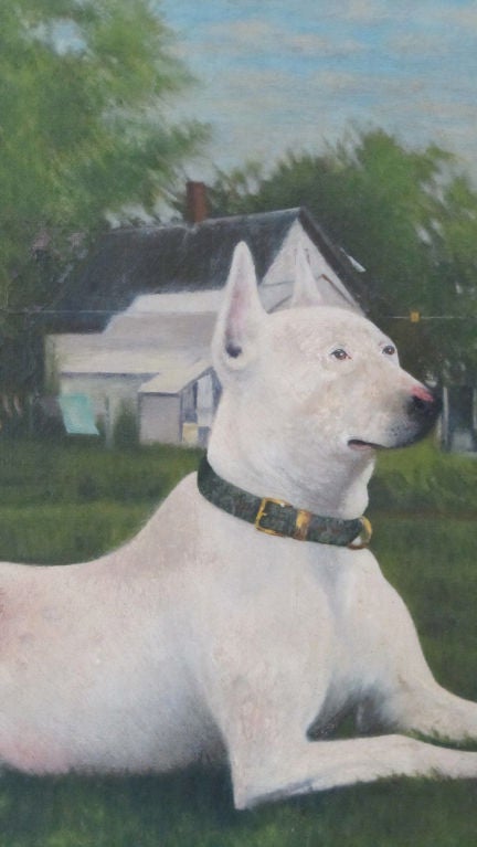 American White Dog In The Yard Painting
