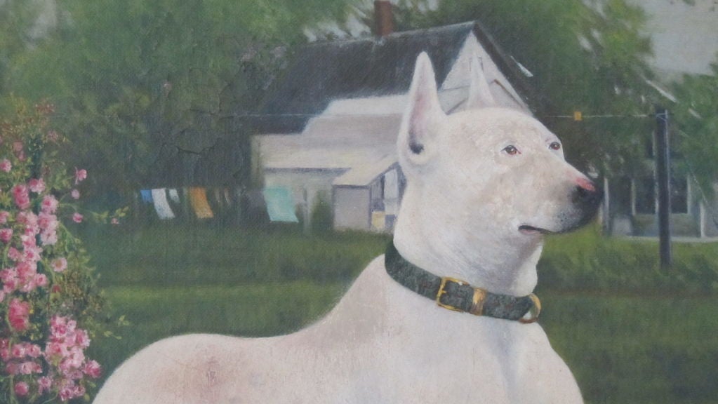 White Dog In The Yard Painting 1
