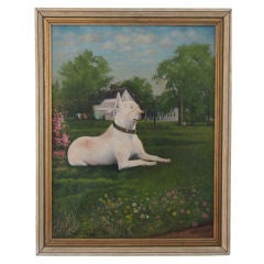 Vintage White Dog In The Yard Painting