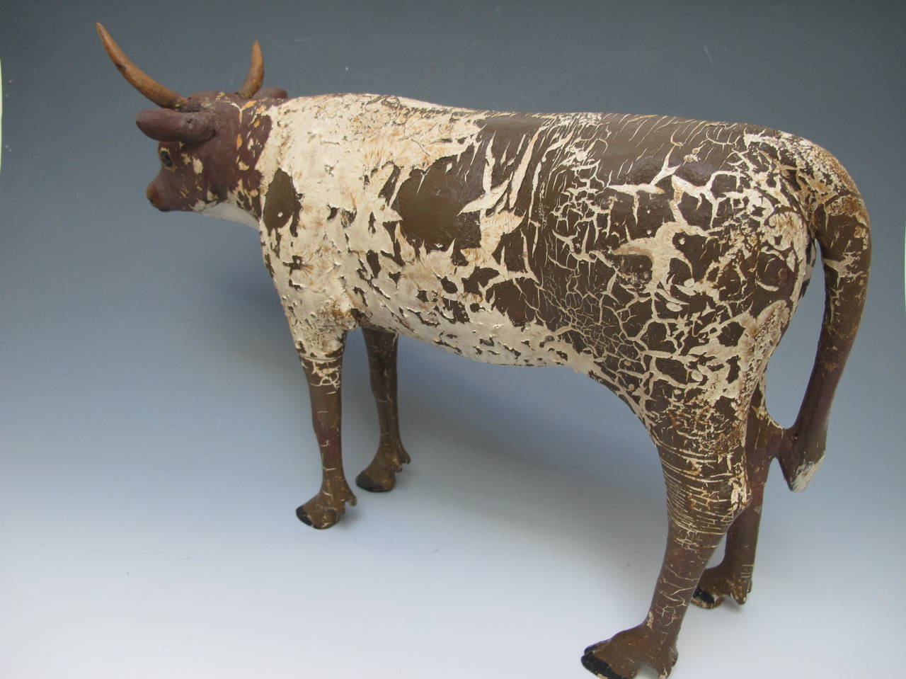 Longhorn Steer Wood Folk Sculpture In Excellent Condition In New York, NY