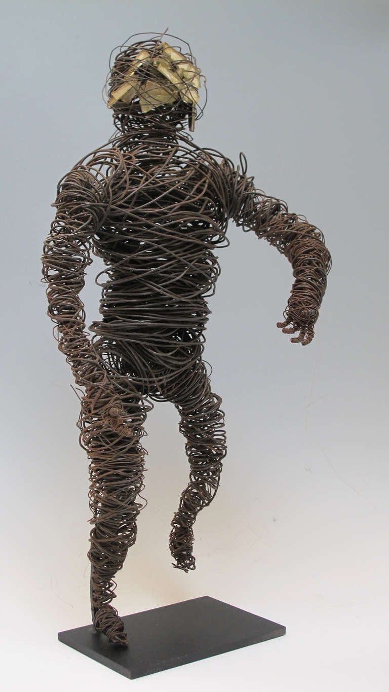Folk Art Wire Man with Mirror Face