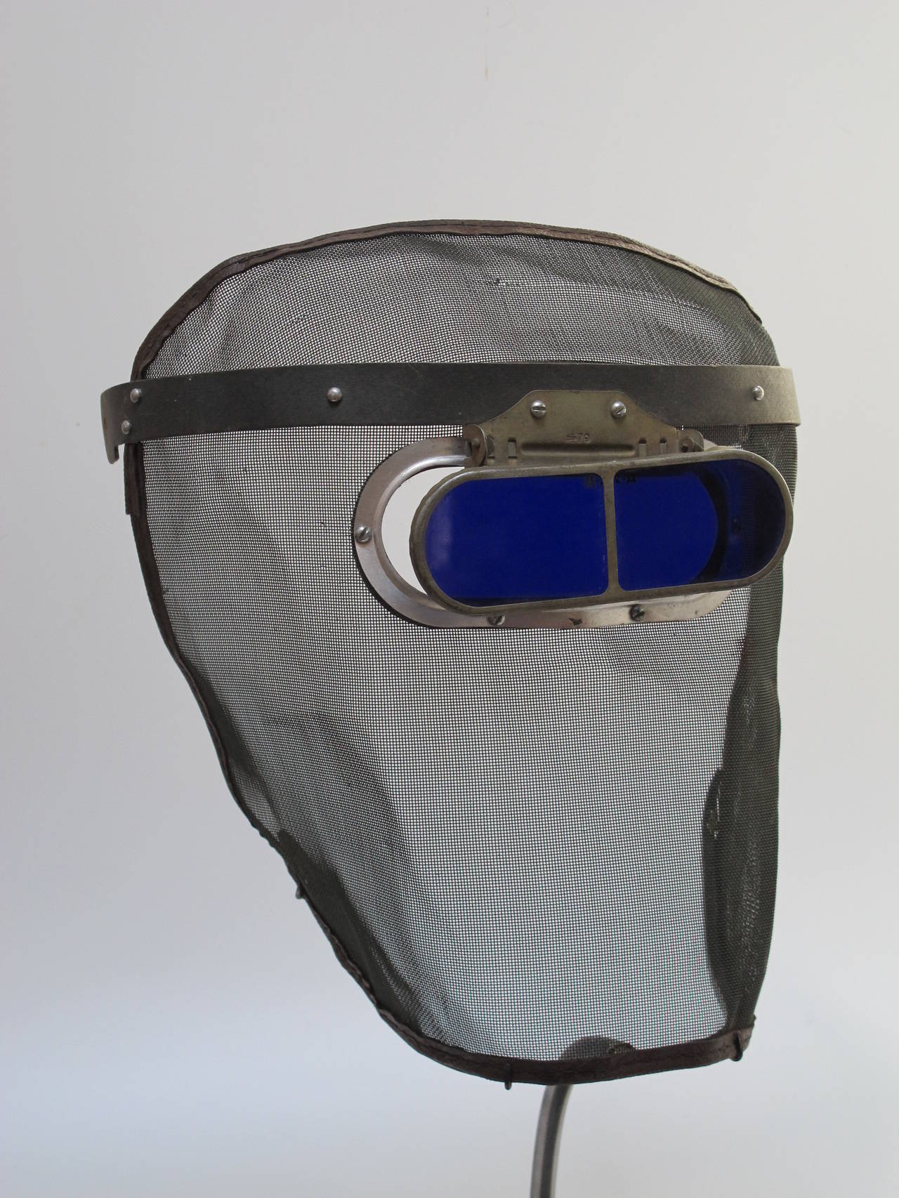 Industrial Wire Mesh Mask with Blue Glass Eyepiece