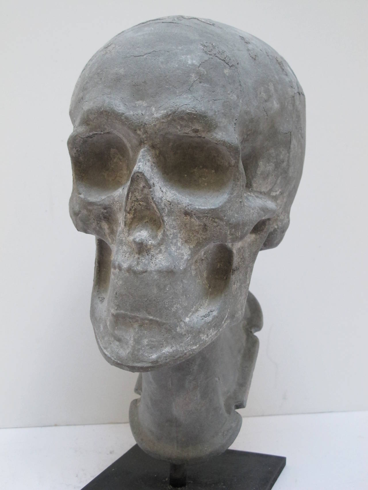 Cast Metal Skull on Base