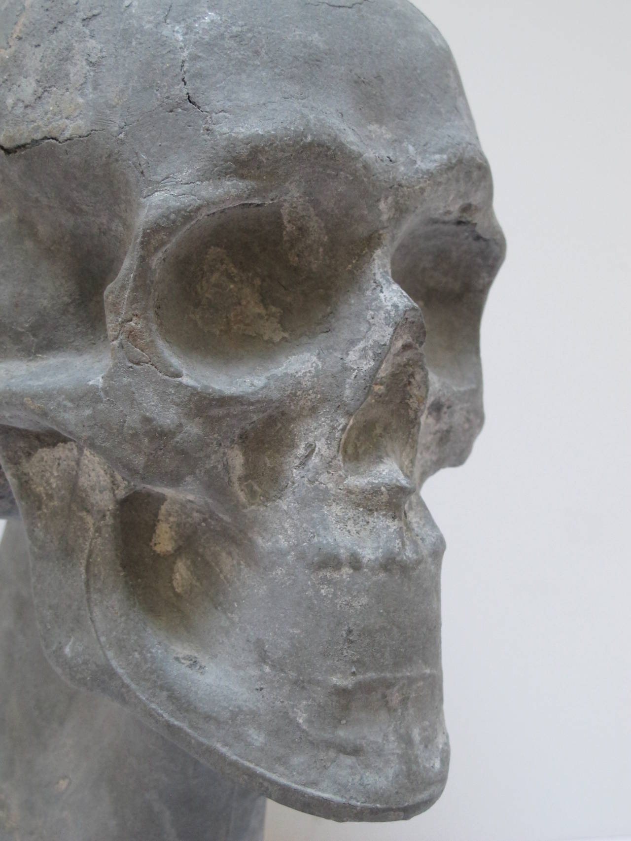 Mid-20th Century Metal Skull on Base