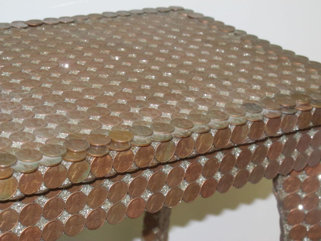 American Copper Penny Covered Table For Sale