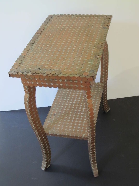 20th Century Copper Penny Covered Table For Sale